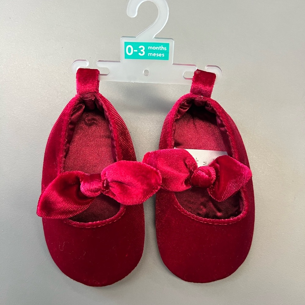 Carter's Burgundy Baby Shoes with Bow Size 0-3m